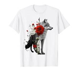 Wolf Rose Blume Tiermotiv Kunst Tier Druck Kunst T-Shirt von @n!mal