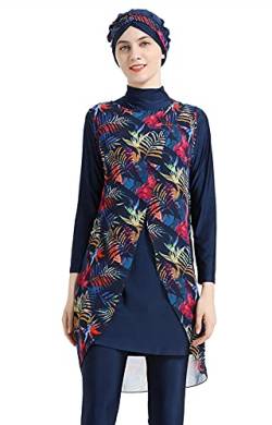 Muslimische Badeanzüge für Frauen Floral Modesty Bademode Islamischer Hijab Burkini Beachwear Tankini Badeanzug (Blue, 4XL) von nadamuSun