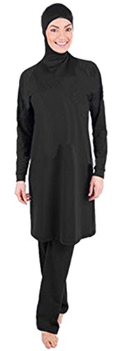 Muslimischen Damen Badeanzug Muslim Islamischen Full Cover Bescheidene Badebekleidung Modest Muslim Swimwear Beachwear Burkini (Asien 3XL ~ EU-Größe 44-46, Black) von nadamuSun