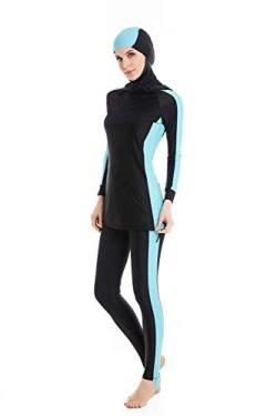 Muslimischen Damen Badeanzug Muslim Islamischen Full Cover Bescheidene Badebekleidung Modest Muslim Swimwear Beachwear Burkini (Asien 3XL ~ EU-Größe 44-46, Blackblue) von nadamuSun