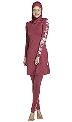 Muslimischen Damen Badeanzug Muslim Islamischen Full Cover Bescheidene Badebekleidung Modest Muslim Swimwear Beachwear Burkini (Int’l – L, Detachable Hijab-1) von nadamuSun