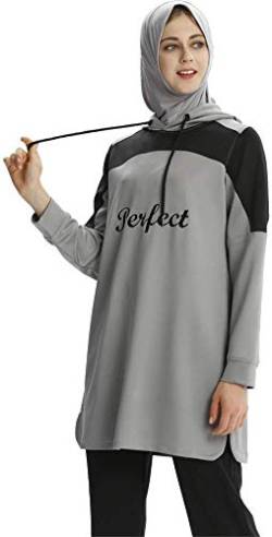 nadamuSun Muslim Trainingsanzug Islamischer Trainingsanzug Muslimah Sweatshirt Outdoor Sportanzug Jumper Hoodie Sportswear (Grey, M) von nadamuSun