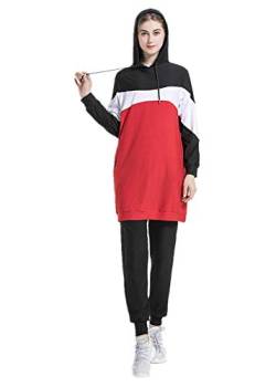 nadamuSun Muslim Trainingsanzug Set Jumper Hoodie Sportswear Islamischer Trainingsanzug Muslimah Sweatshirt Outdoor Color Sportanzug (Red, L) von nadamuSun