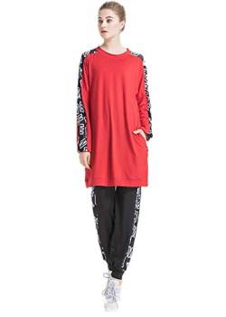 nadamuSun Muslim Trainingsanzug Set Jumper Hoodie Sportswear Islamischer Trainingsanzug Muslimah Sweatshirt Outdoor Color Sportanzug (Red, L) von nadamuSun