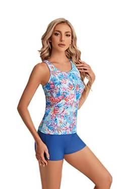 nadamuSun Tankini Badeanzüge für Damen und Mädchen Halter Badeanzüge Floral Print Bademode Halter Swim Tank Plus Size (L, X2) von nadamuSun