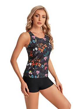 nadamuSun Tankini Badeanzüge für Damen und Mädchen Halter Badeanzüge Floral Print Bademode Halter Swim Tank Plus Size (XL, X3) von nadamuSun