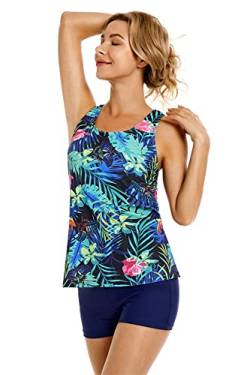 nadamuSun Tankini Badeanzüge für Damen und Mädchen Halter Badeanzüge Floral Print Bademode Halter Swim Tank Plus Size (XXL, X5) von nadamuSun