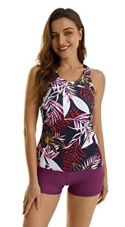 nadamuSun Tankini-Badeanzüge mit hohem Halsausschnitt für Frauen Halter-Badeanzüge Blumendruck-Badebekleidung Halter-Badeanzug (M, X3) von nadamuSun