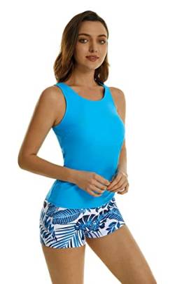 nadamuSun Tankini-Badeanzüge mit hohem Halsausschnitt für Frauen Halter-Badeanzüge Blumendruck-Badebekleidung Halter-Badeanzug (XXL, X2) von nadamuSun