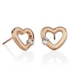 NAMANA Herz-Ohrringe, Farbe wählbar 18 Karat Rosegold vergoldet oder Feinsilber, herzförmige Ohrstecker mit Zirkonia in Geschenkschachtel (Rosegold, Vergoldet) von namana