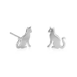 Namana Katze Ohrstecker für Damen und Mädchen in 925 Sterling Silber, niedliche tierförmige kleine Ohrstecker für Kinder in einem Katzendesign in Silber mit Geschenkbox von namana