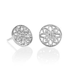 Namana Mandala Scheiben-Ohrstecker für Damen aus Silber, gebürstetes Finish, Heilige Geometrie Ohrringe für Frauen, Teens, Mädchen, Silber Ohrringe für Frauen, süße Silber Ohrstecker für Damen von namana