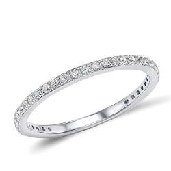 Namana Schmaler Sterling Silber Ring für Damen. Bandring mit Zirkonia-Edelsteinen. 925 Sterlingsilber Ringe für Frauen mit Zirkonia Steinen. Ring Größe 54 von namana