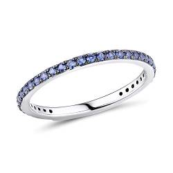 Namana Schmaler Sterling Silber Ring für Damen. Blauer Ring mit Zirkonia-Edelsteinen. 925 Sterlingsilber Ringe für Frauen mit blauen Steinen. Ring Größe 51 von namana