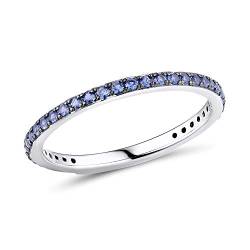 Namana Schmaler Sterling Silber Ring für Damen. Blauer Ring mit Zirkonia-Edelsteinen. 925 Sterlingsilber Ringe für Frauen mit blauen Steinen. Ring Größe 53 von namana