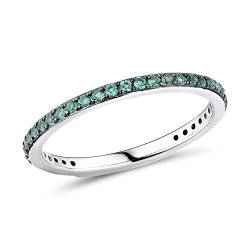 Namana Schmaler Sterling Silber Ring für Damen. Grüner Ring mit Zirkonia-Edelsteinen. 925 Sterlingsilber Ringe für Frauen mit grünen Steinen. Ring Größe 51 von namana