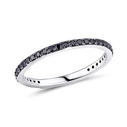 Namana Schmaler Sterling Silber Ring für Damen. Silberringe für Frauen mit schwarzen Spinell-Edelsteinen. 925 Sterlingsilber Ringe mit schwarzen Steinen Ring Größe 52 von namana