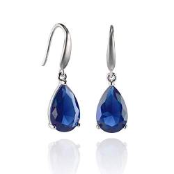 Namana Silberne blaue Tropfen-Ohrringe für Damen, blaue Ohrhänger mit blauen Steinen im Birnenschliff, hängende Ohrringe für Frauen mit Geschenkbox von namana