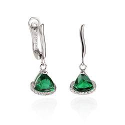 Namana Triangel Tropfen-Ohrringe für Damen. Silberne Clip on grüne Ohrhänger mit grünen Steinen. Farbige Edelsteinohrringe für Frauen mit Geschenkbox. von namana