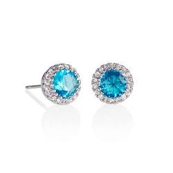 Namana hellblaue Strahlenkranz-Ohrstecker mit Cubic Zirkonia in Hellblau, silberne Ohrringe für Frauen mit hellblauen Steinen, Silberohrringe für Damen mit Geschenkbox von namana