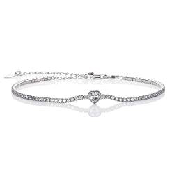 namana 925 Sterling Silber Herz-Tennis-Armbänder für Frauen und Mädchen, elegantes Herz-Armband-mit Cubic Zirkonia Steinen, zierliche Sterling Silber Schmuck-Geschenke für Damen, Silber Armkette von namana