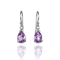 namana 925 Sterling Silber Ohrringe für Frauen mit Amethyst-Edelsteinen, Natur-Edelstein-Ohrringe für Damen, 925 Sterling Silber Ohrhänger mit birnenförmigem Amethyst, Ohrschmuck für Damen von namana