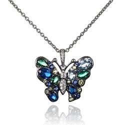 namana 925 Sterling Silber Schmetterling Anhänger mit Halskette für Frauen. Schmetterling-Halskette für Damen mit blauen, grünen und gelben Steinen. Silberkette und anhänger aus Sterlingsilber von namana