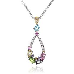 namana Bunte Anhänger-Halskette für Frauen. 925 Sterling Silber Halskette für Damen mit mehrfarbigen Steinen und Cubic Zirkonia Edelsteinen. Bunter Anhänger mit Kette in Sterling Silber von namana