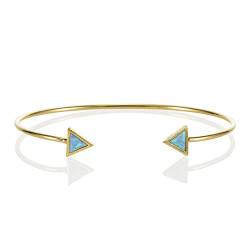 namana Dreieck Opal Armreif, zierliches geometrisches offenes Damenarmband mit synthetischen Opalen, 14 Karat vergoldet oder silberfarbenes Armband für Damen (Vergoldet, Opal) von namana