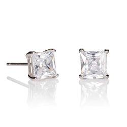 namana Eckige Ohrstecker für Damen, silberne Ohrringe mit quadratischem 6 mm Solitär Cubic Zirkonia, Quadratische silberne Ohrringe für Frauen mit Steinen von namana