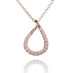 namana Elegante Rosegold Tropfen-Anhänger mit Halskette für Frauen und Mädchen, Rotgold Halskette für Damen mit birnenförmigem schmalem Anhänger mit Cubic Zirkonia Steinen besetzt von namana