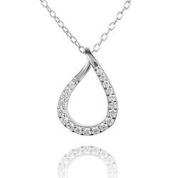 namana Elegante Silber Tropfen-Anhänger mit Halskette für Frauen und Mädchen, 925 Sterling Silber Halskette für Damen mit birnenförmigem schmalem Anhänger mit Cubic Zirkonia Steinen besetzt von namana