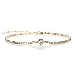 namana Gold Herz-Tennis-Armbänder für Frauen und Mädchen, elegantes Herz-Armband-mit Cubic Zirkonia Steinen, zierliche Vergoldete Schmuck-Geschenke für Damen, Goldene Armkette für Frauen von namana