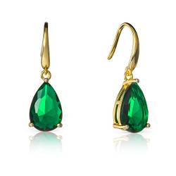 namana Gold-Ohrringe für Frauen aus 925er Sterlingsilber mit grünen Steinen, tropfenförmige smaragdgrüne Ohrringe für Damen, goldene Tropfenohrringe mit grünen Steinen von namana