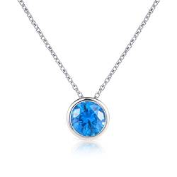 namana Halskette mit Einzelstein-Anhänger aus 925er Sterling Silber für Frauen mit einem Himmelblauen Zirkonia-Stein, Solitär-Anhänger-Halskette mit einem hellblauen Stein von namana