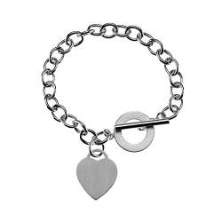 namana Herz Armband für Damen und Mädchen, kräftiges Armband Silber mit Herzanhänger in gebürstetem Finish, Armkette für Damen mit Geschenkbox von namana