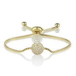 namana Himmelsscheibe Armband mit Zirkonia, Farbe wählbar 18 Karat Gold, 18 Karat Roségold oder Silber, Venezianer Armkette mit verstellbarem Verschluss (Gold, Vergoldet) von namana