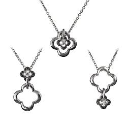 namana Offene Klee-Halskette in Schwarz/Weiß für Frauen, Multi Wear Halskette, 925 Sterling Silber Anhänger Halskette für Damen mit schwarzen und klaren Cubic Zirkonia Steinen, Silberschmuck Geschenke von namana