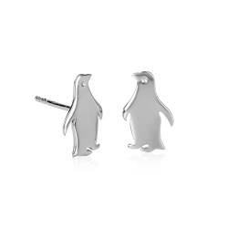 namana Pinguin-Ohrstecker für Damen und Teenager-Mädchen aus 925 Sterling Silber, niedliche tierförmige kleine Ohrstecker für Kinder in Pinguin-Design in Silber oder vergoldetem Silber (Silber) von namana