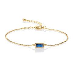 namana Zierliches blaues Armband in Gold für Frauen, Goldarmbänder für Damen und Mädchen mit blauen Steinen im Baguette-Schliff, süßes vergoldetes Armband mit einem saphirblauen Stein von namana