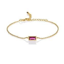 namana Zierliches rotes Armband in Gold für Frauen, Goldarmbänder für Damen und Mädchen mit roten Steinen im Baguette-Schliff, niedliches vergoldetes Armband mit einem rubinroten Stein von namana