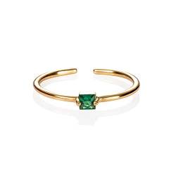 namana grüner Ring in Gold für Frauen, Verstellbarer offener Ring für Damen mit einem grünen Stein, vergoldeter Damenring mit einem tiefgrünen Stein, einfacher Goldring für Frauen, Teens, Mädchen von namana