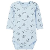 Name It Langarmbody Name It Baby Body blau mit Allover-Elefantenprint (1-tlg) mit Druckknöpfen im Schritt, ohne kratzige Halsetiketten von name it