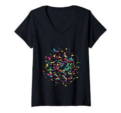 Damen durcheinander wirbelndes bunt leuchtendes Konfetti T-Shirt mit V-Ausschnitt von namo-Tee