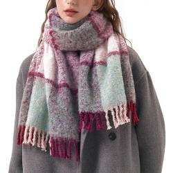 nanplus Schal Damen Wollschals Winter Kariert Winterschal Weicher Warmer Damenschal Mit Quasten Frauen von nanplus