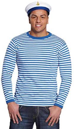 O815-L blau-weiß Herren Langarm Streifenshirt Marinepulli Gr.L von narrenkiste