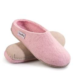 naturling Damen Hausschuhe - bequeme Filz Pantoffeln - echte Ledersohle Rosa 40 (Rosa, 40 EU, numeric_40) von naturling