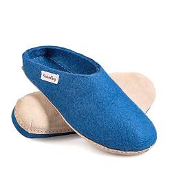 naturling Herren Hausschuhe - bequeme Filz Pantoffeln - echte Ledersohle Marineblau 46 (Marineblau, 46 EU, numeric_46) von naturling