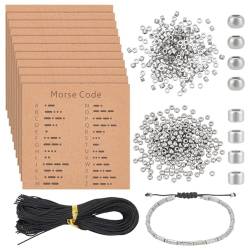 nbeads DIY Morsecode Armband Bausatz, Inklusive 400 Stück Edelstahl-Abstandsperlen 20 Stück Morsecode-Dekodierungskarte Und Gewachster Baumwollschnur Für Schmuckherstellung Handgefertigter Armbänder von nbeads