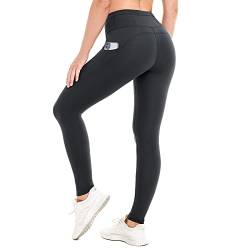 neppein Leggings Damen, Sport Leggings Sporthose Damen Blickdicht Sportleggins Lange High Waist Yogahose Laufhose Fitnesshose mit Multi-Taschen von neppein